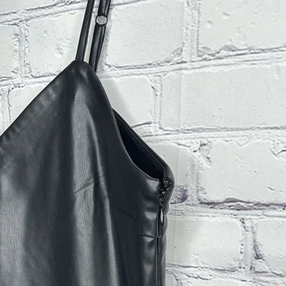 NWT [Lamarque] Mollie Feather Trim Faux Leather V-Neck Slip Dress Women’s Sz L - Picture 6 of 8